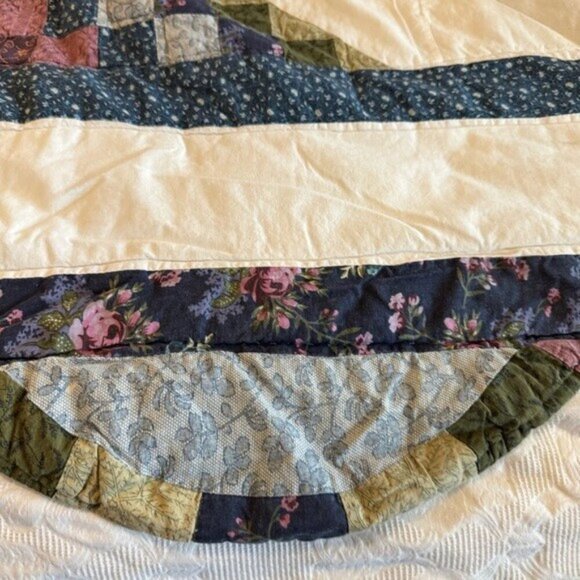 Vintage Lonestar Quilt Blue Yellow Green Patchwork Scalloped Edge - Picture 9 of 10